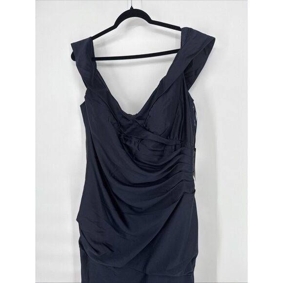 La Femme Women’s Size 18 Navy Blue Off Shoulder Satin Formal Evening Gown Dress - Picture 5 of 12